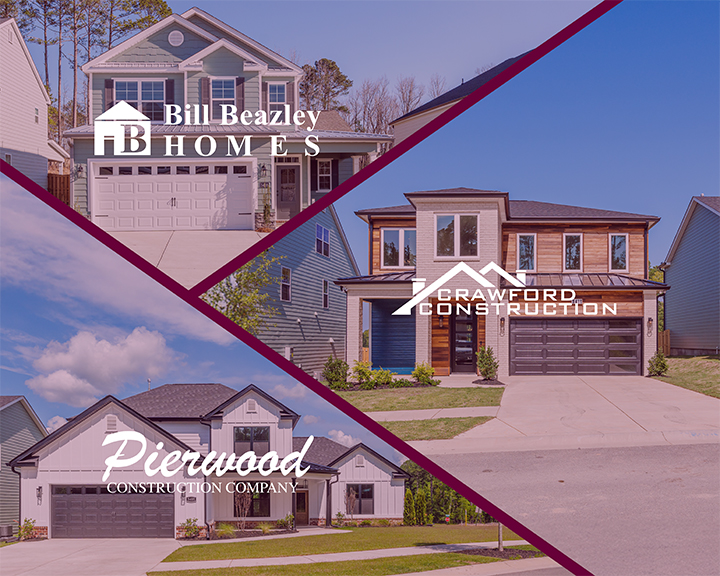 graphic of three houses with biulder logos